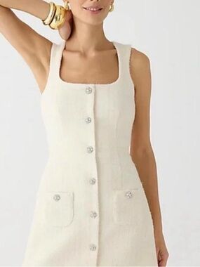J. Crew Cream Tweed Button-Front Sleeveless Dress